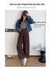 Women's Plum Purple Wide-Leg Washed Cotton Denim Pants - Autumn & Winter Casual Straight-Leg Nine-Point Trousers