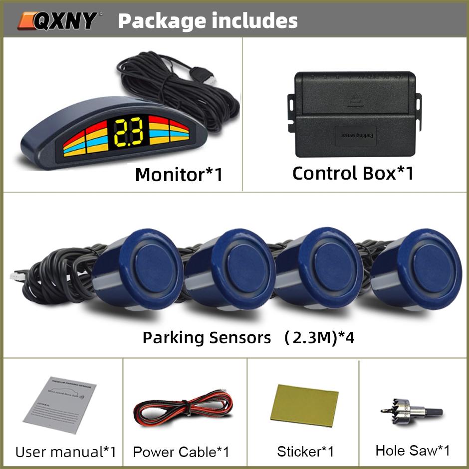 QXNY Car 4 Parking Sensor Kit Parktronic Reversing Backup Radar Recoil Auto Detector Backing Assistance Voice Buzzer Automobile
