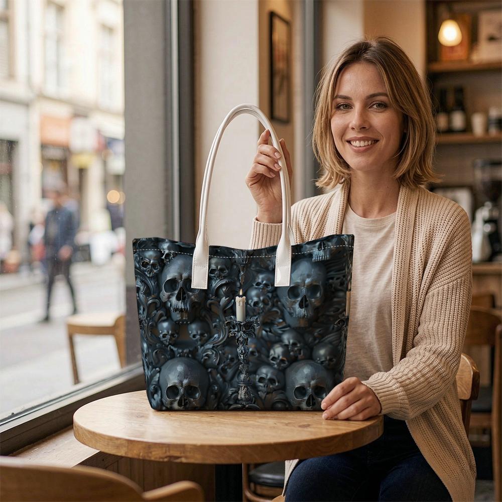 Gothic Skull Print Casual Large Tote Bag for Daily Use