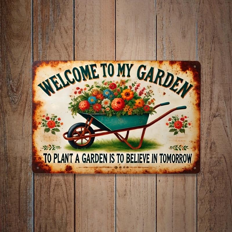 

Vintage Welcome to My Garden Metal Sign Iron Plaque with Rustic Floral Design Perfect for Home Outdoor and Commercial De 20x30cm（7.8x11.8inch）