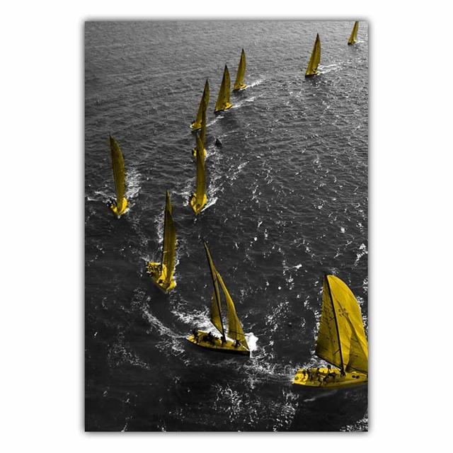 Fashion Retro Art Landscape Canvas Painting Yellow Sailboat Poster Office Wall Painting for Living Room Home Decoration Mural No Frame