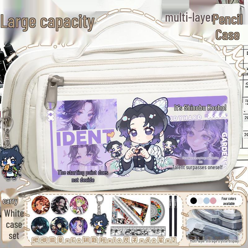 Demon Slayer Mehrschichtiger Federmäppchen - Nezuko, Shinobu, Mitsuri, Muichiro Design, Große Kapazität für Grundschüler