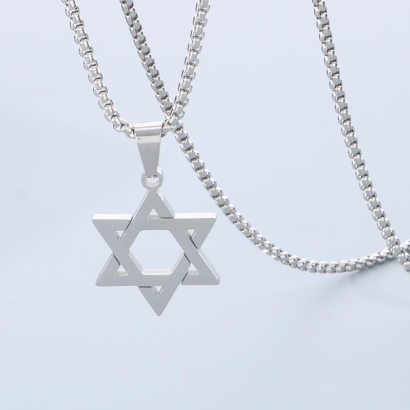 Hip Hop Stainless Steel Hexagram Charm Necklace for Men Simple Shiny Star Charm Pendant Accessories Trendy Jewelry Gift