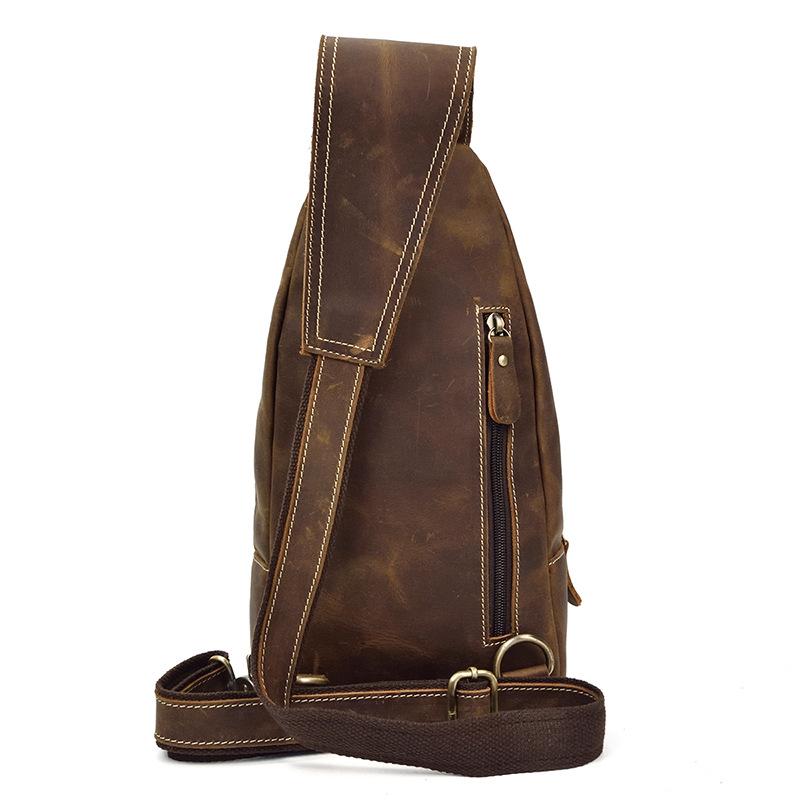 Men'S Leather Breast Bag Retro Crazy Horse Leather Messenger Bag First Layer Cowhide Travel Bag Cowhide Shoulder Bag Summer