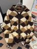 Unisex Colorblock Diamond Pattern Knit Cardigan with Hood, Long Sleeve, Korean Style for Autumn/Winter - Loose Fit for Men & Women