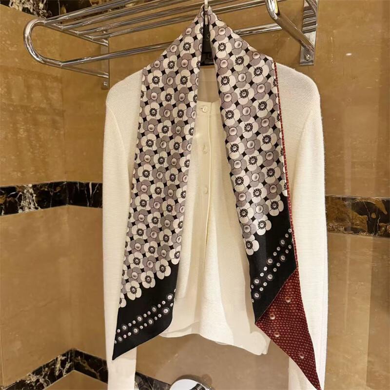 NINA SOLOR Four-Leaf Clover Pearl Double-Sided Silk Wool Long Scarf