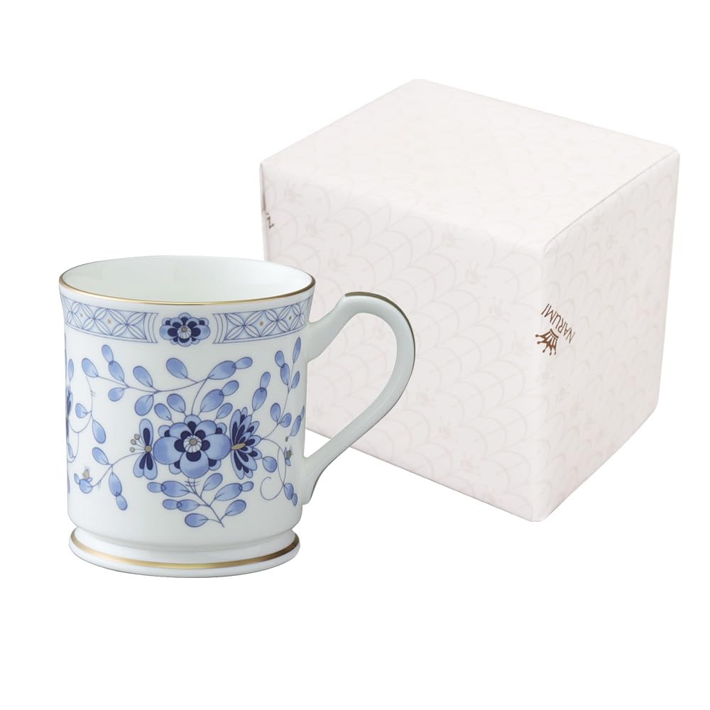 NARUMI Milano Mug, 330cc, Blue, Floral Plum Blossom Print, Chintz Style, Wedding Gift, Mother's Day Gift, Made In Japan, Gift Boxed and Wrapped,