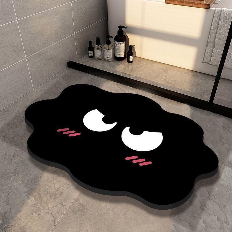 Black Soot Ball Diatomaceous Earth Anti-Slip Bathroom Mat - Absorbent, Quick-Drying, Wear & Stain Resistant Foot Pad
