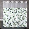 No Hook Green Leave Pattern Shower Curtain With Snap-In Fabric Liner, Sheer Top Window, Waterproof Double Layer Bathtub Curtain
