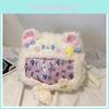 Pattern Cartoon Cute Bow Star Cat Plush Backpack With Compartment Transparent