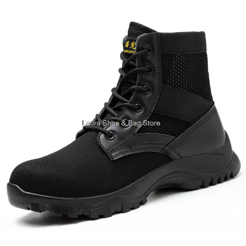 Fashion High Top Men Safety Shoes Mesh Breathable Steel Toe Work Shoes Man Constrcution Safety Boots Anti-smash Anti-odor Male Work Boot