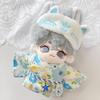 Japanese-style Outfit Set (yukata, Obi, and Fox Mask Set) for 10cm Plush Dolls - Blue. Perfect for Idol/fan Activities, Mascots, and K-pop Dolls.