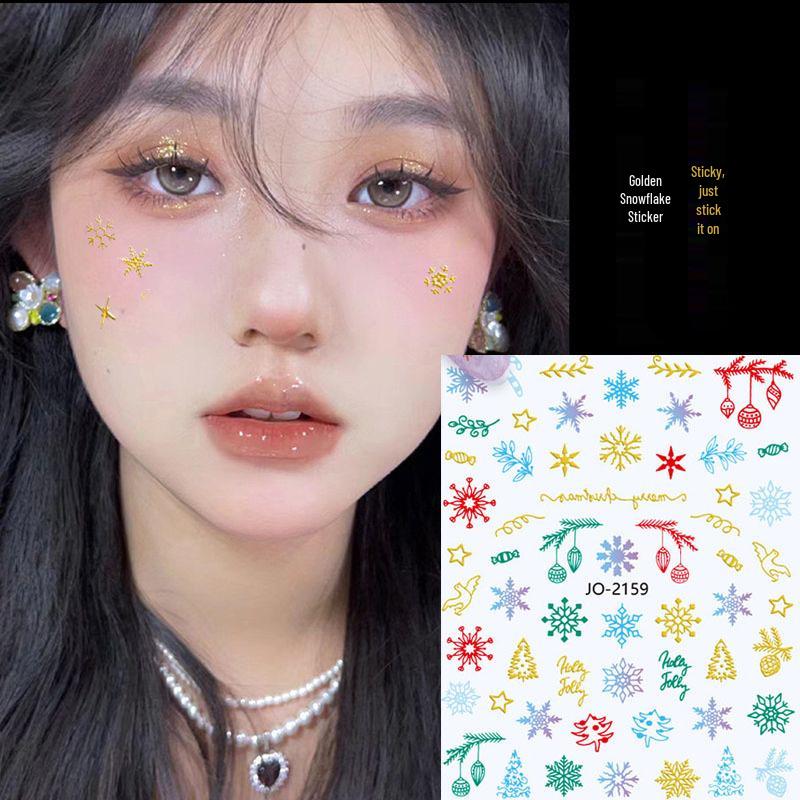 Colorful Christmas Snowflake Face & Nail Stickers with Adhesive Cartoon Designs