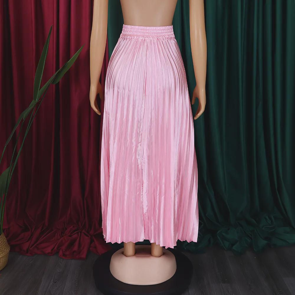 Women's Large Size High Waist Pleated Long Skirt - European & American Style