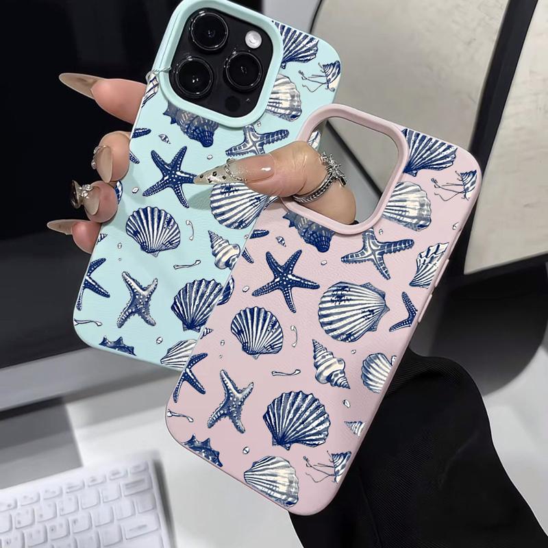 Blue Fashion Starfish Silicone Phone Case For iPhone 17 13 15 16 14 12 11 Pro Max Pro 16E Plus Shockproof Lichee Pattern Covers