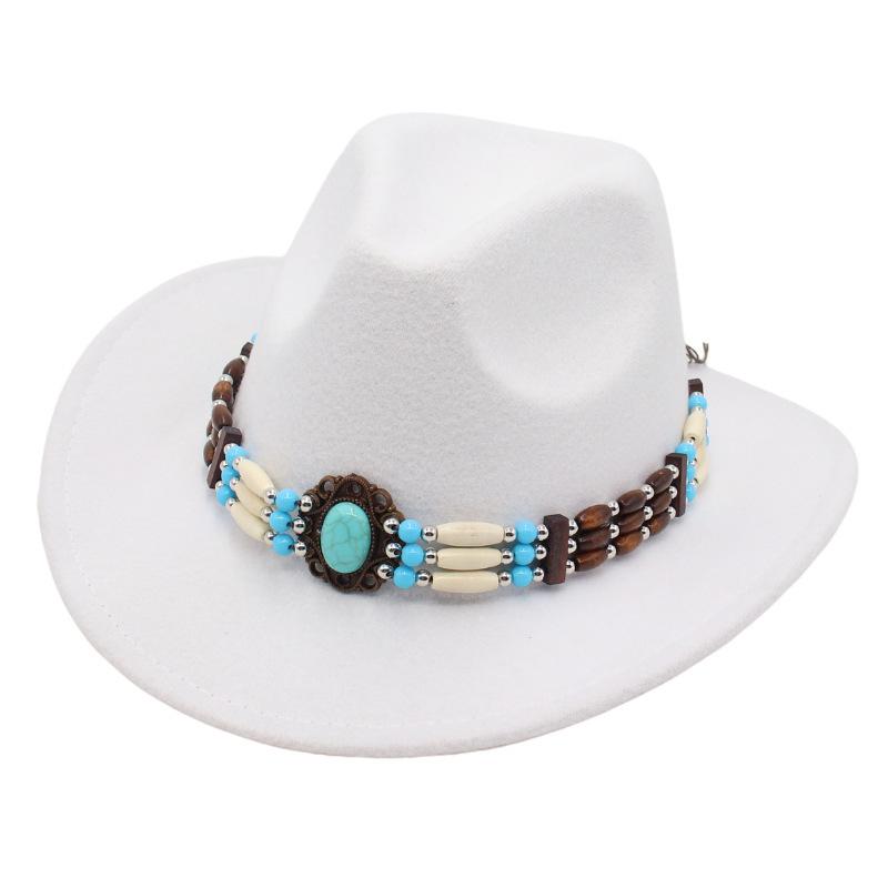 Ethnic Style Western Cowboy Top Hat Turquoise Horseback Riding Jazz Hat Crimped Felt Hat Literary And Retro Sun Hat