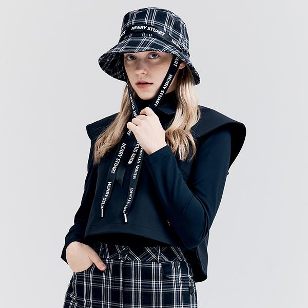 HENRY STUART Women'S Check Pattern String Bucket Hat Golf Cap Black