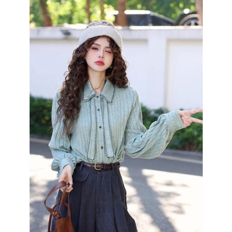 Knitted Shirt Women's New Spring and Autumn Casual Loose Long-sleeved Top