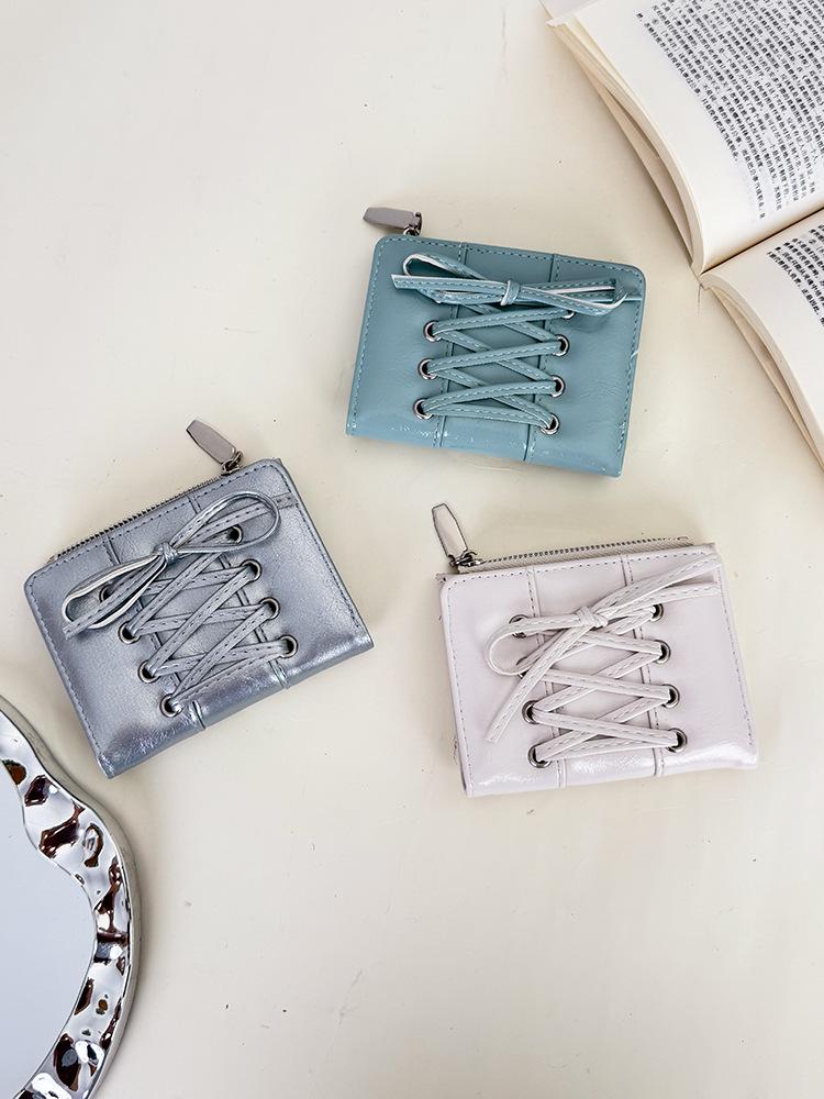 Korean Style Lace-up Bowknot Women's Short Wallet - Cute & Versatile Girly Coin Purse