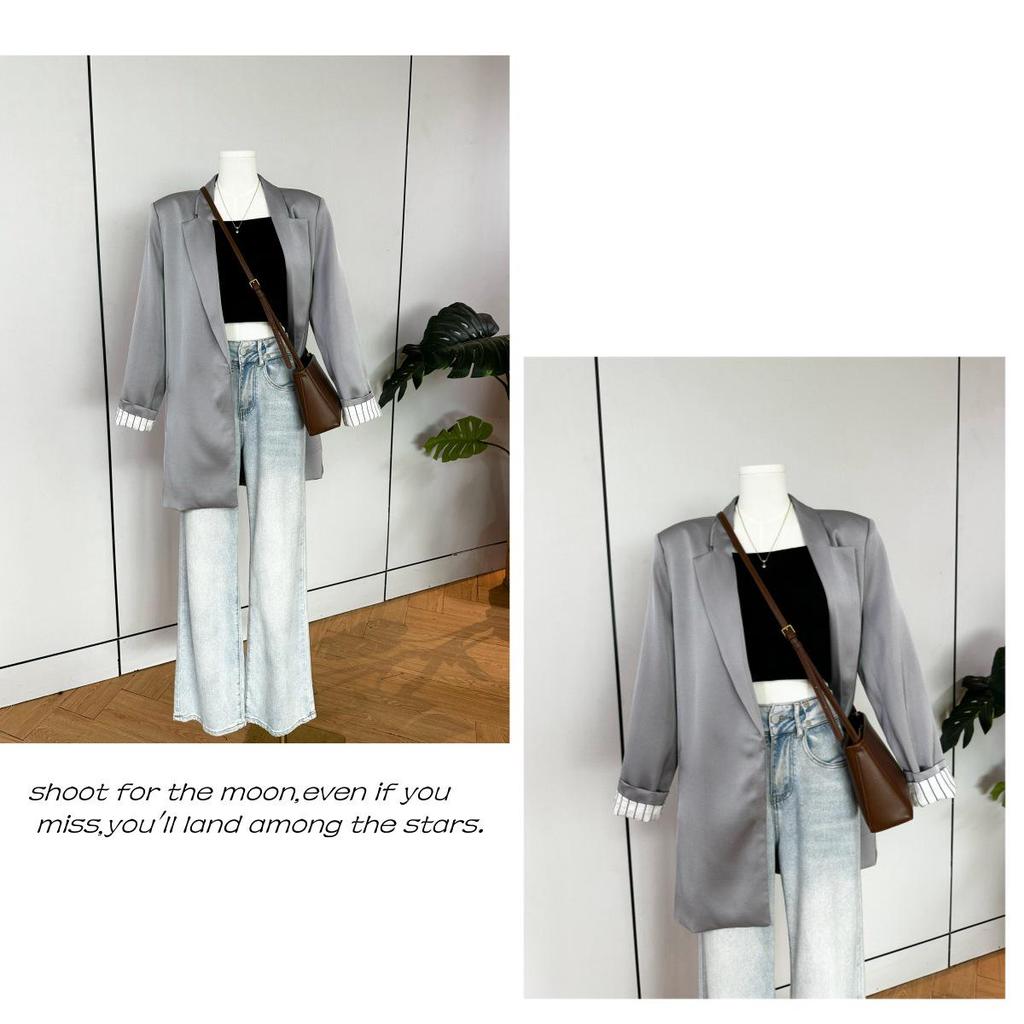 Women's Slim Black Suit with Unique Design - Imported Fabric, Mid-Length Autumn Jacket, Slim Fit.
