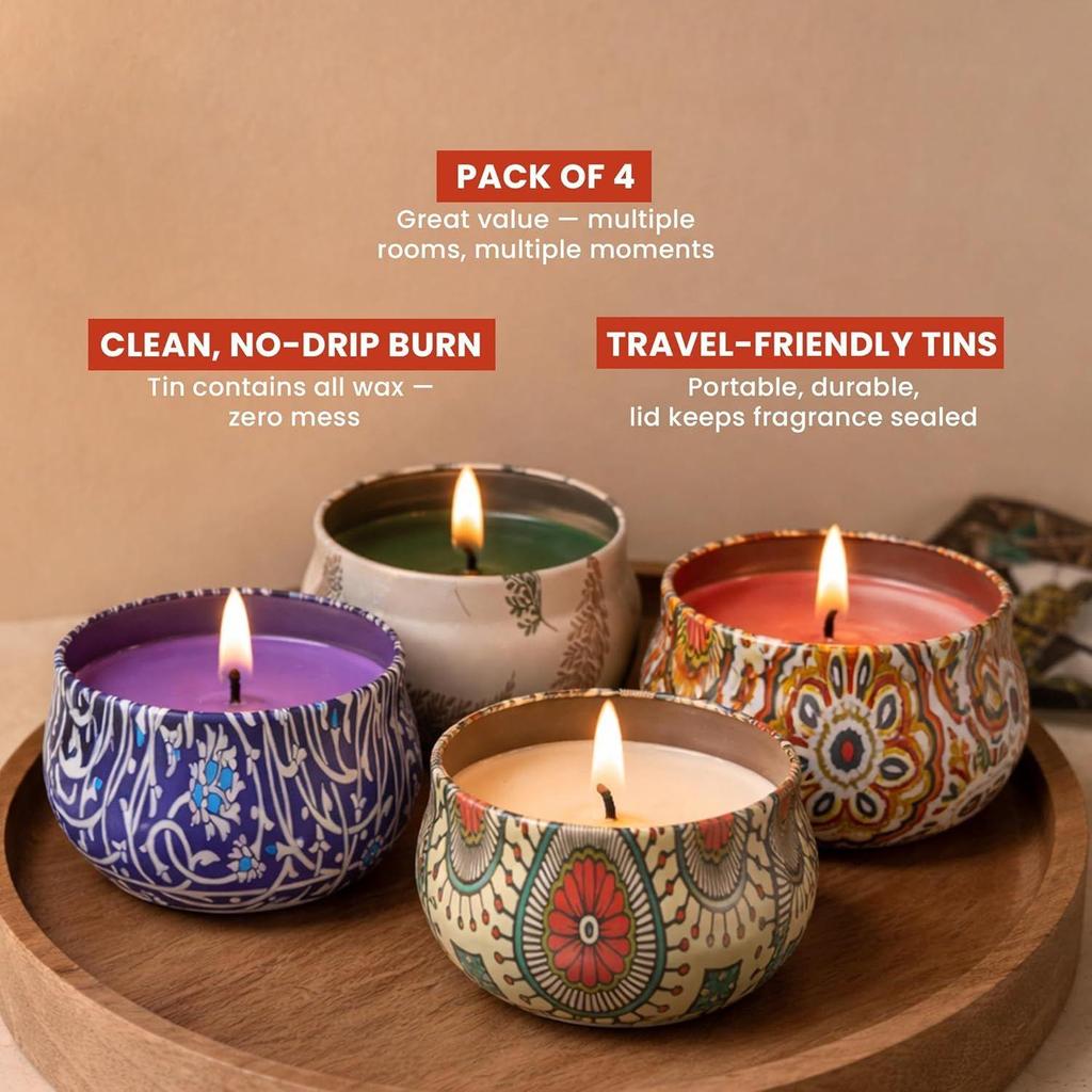 RIS Aroma Glass Jar Candle Set of 4 | Scented Candles Gift Pack