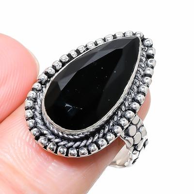 Black Spinel Gemstone 925 Sterling Silver Jewelry Ring Size 9 F5m74