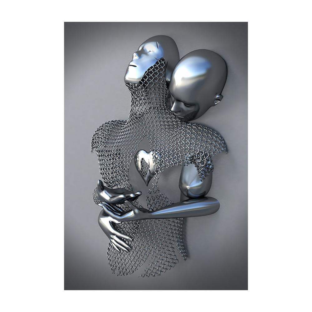 

3D Любовь Сердце Серая Художественная Роспись на Холсте Металлическая Фигура Статуя Художественные Плакаты и Отпечатки Настенные Панно для Гостиной Домашний Декор 20x30cm