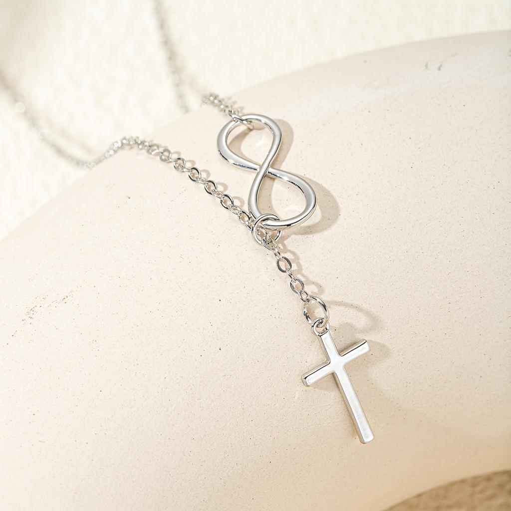 Minimalist Infinity Cross Lariat Necklace Gold Silver Plated Dainty Religious Jewelry for Women Daily Wear