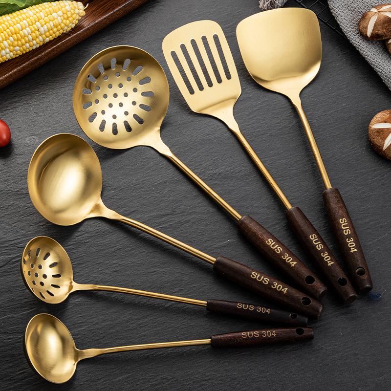 JIN NIANG ZI 304 Stainless Steel Spatula Kitchen Utensils Wooden Handle Frying Spatula Kitchen Utensils
