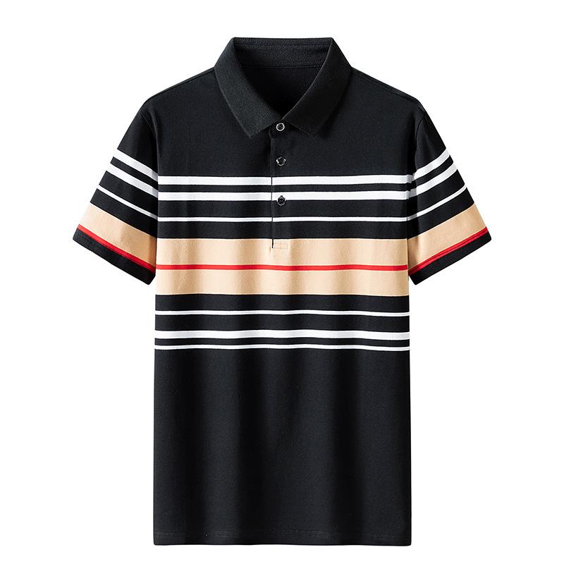 2026 Summer New Men's Striped Short-Sleeve T-Shirt Turn-Down Collar Men's Polo Shirt