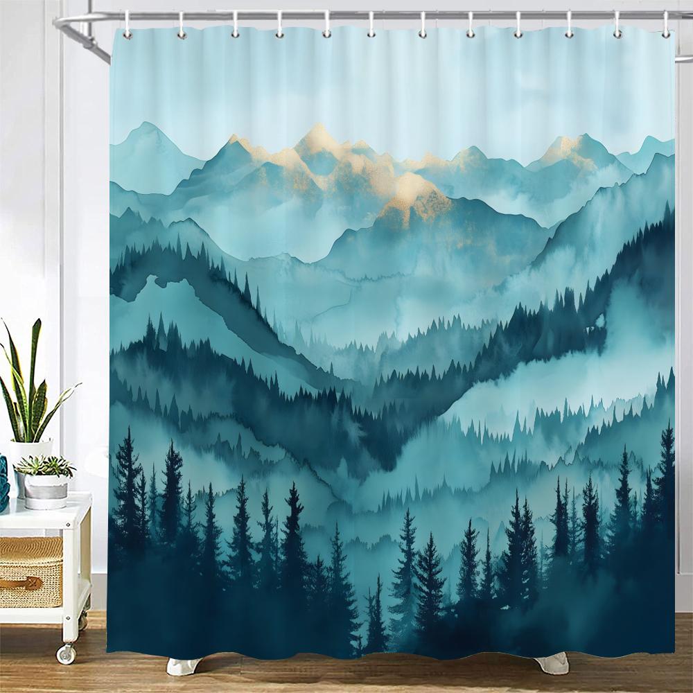 Forest Scenery Shower Curtain Bath Curtain Polyester Fabric Green Misty Printed Bathroom Curtains For Home Decoration Curtain