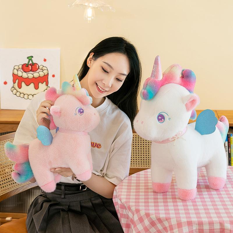 Colorful Unicorn Plush Toys Rainbow Pony Girl on Bed Pillow Children's Rag Doll Doll