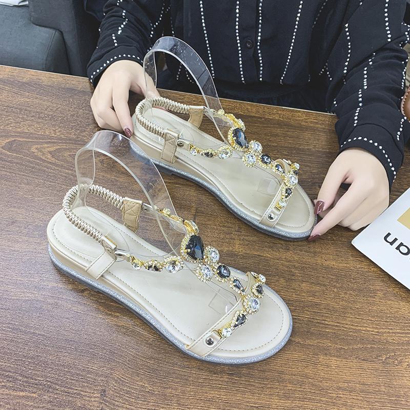 Fashion 5cm Wedge Heels Woman’s Luxury Designer Crystal Sandals Open Toe Back Strap Fashion Ladies Casual Shoes Summer Roman