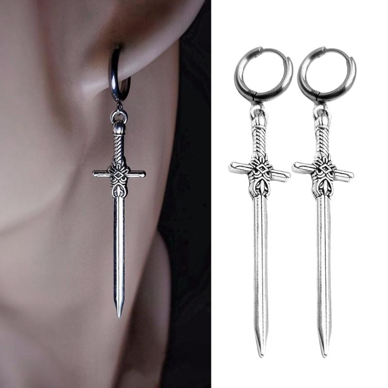 Comfortable Silver Swords Earrings Crucifix Daggers Shaped Ear Hooks Unique Ear Accessories Trendy Women's Jewelry