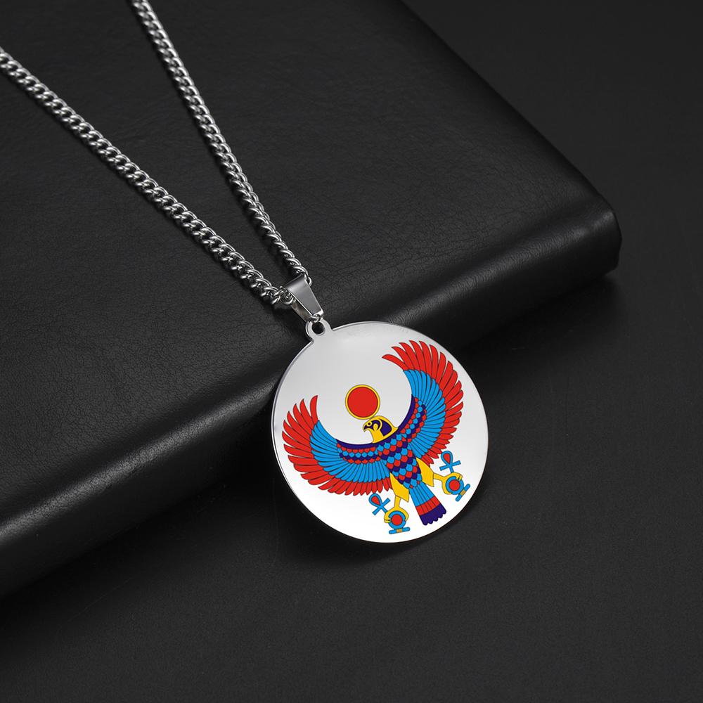 Dawapara Pharaonic Horus Necklace Winged Sun Disk Horus Falcon Necklace Ancient Egyptian Guardian Amulet Stainless Steel Jewelry