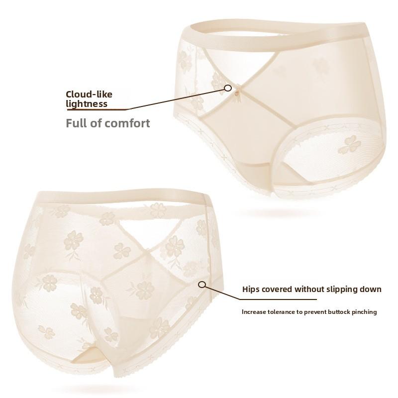 Plus Size Women Spring and Summer Sexy Hollow Lace Cotton 7a Antibacterial Extension Crotch Triangle Briefs