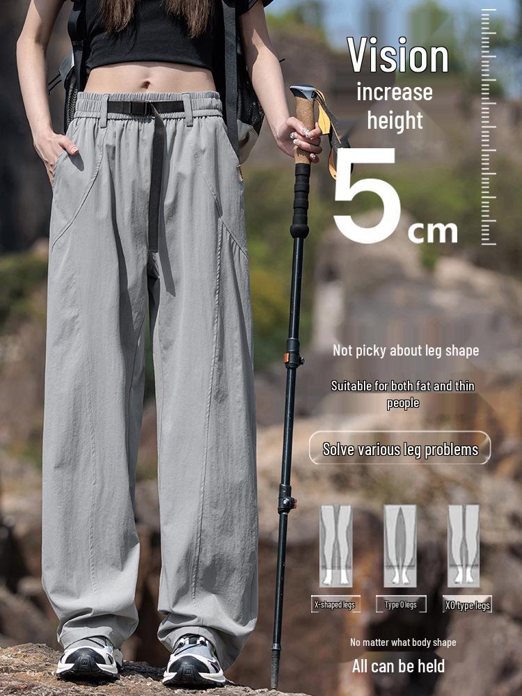 Women's Quick-Dry Ice Silk Wide-Leg Cargo Pants for Hiking & Casual Wear