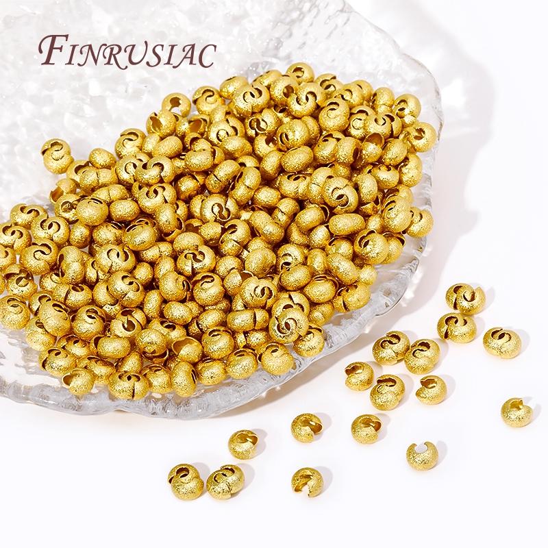 50/100Pcs 3/4MM Copper Open Crimp Bead Covers Fittings 18K Gold Plated Round Covers Crimp End Beads Supplies For Jewelry