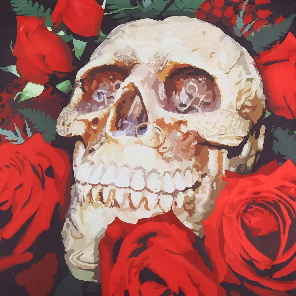 Red Rose Skull Bedding Duvet Cover Set 3D Floral Skull Printed Duvet Cover with Zipper,Soft Microfiber Gothic Decor Bedding Set