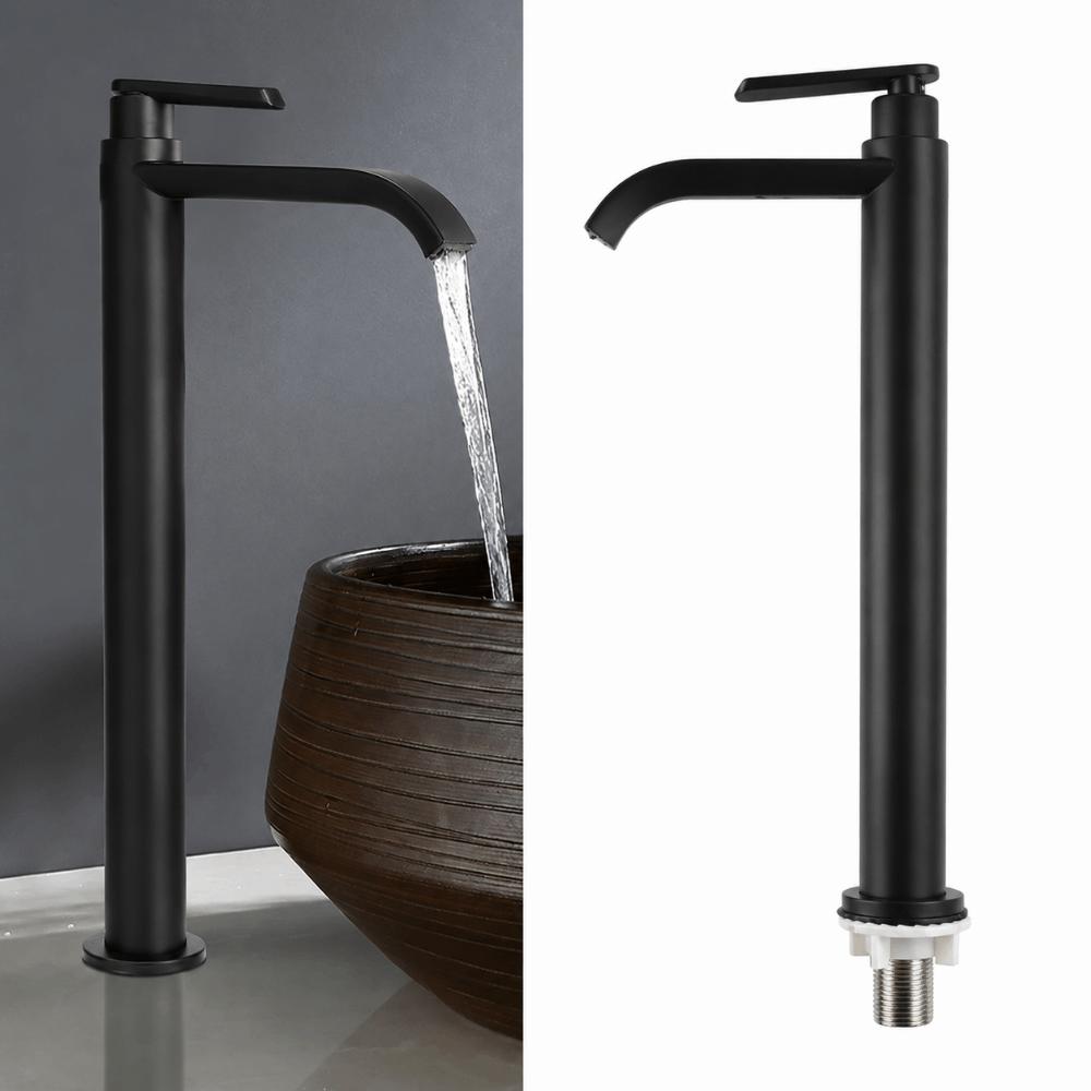 304 Stainless Steel Vessel Sink Faucet Single Cold Water Single Handle Sink Faucet One Hole Black Finish Tall Basin Tap