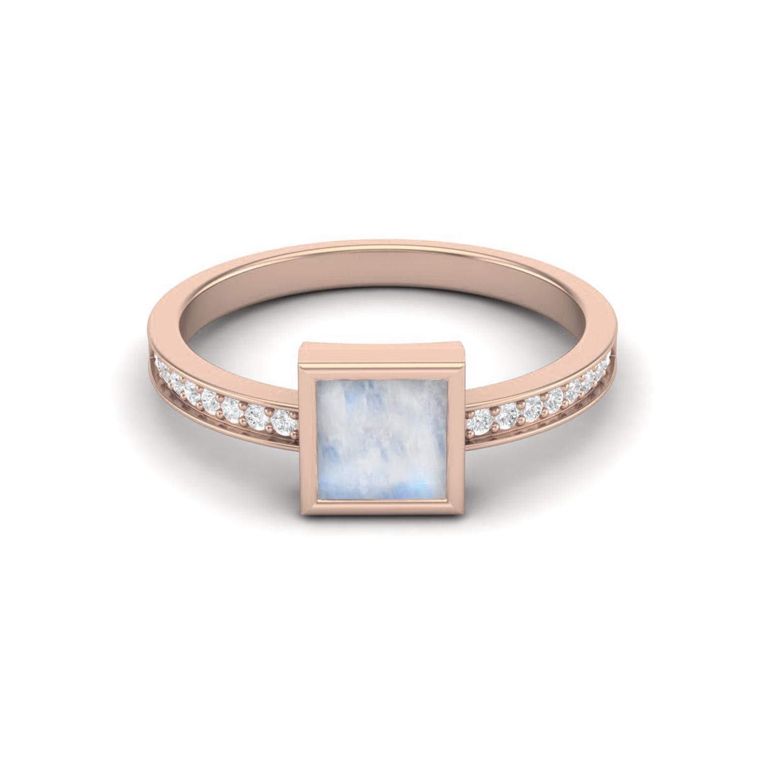 925 Sterling Silver Rose Vermeil 5MM Square  Moonstone Engagement Women Ring 6