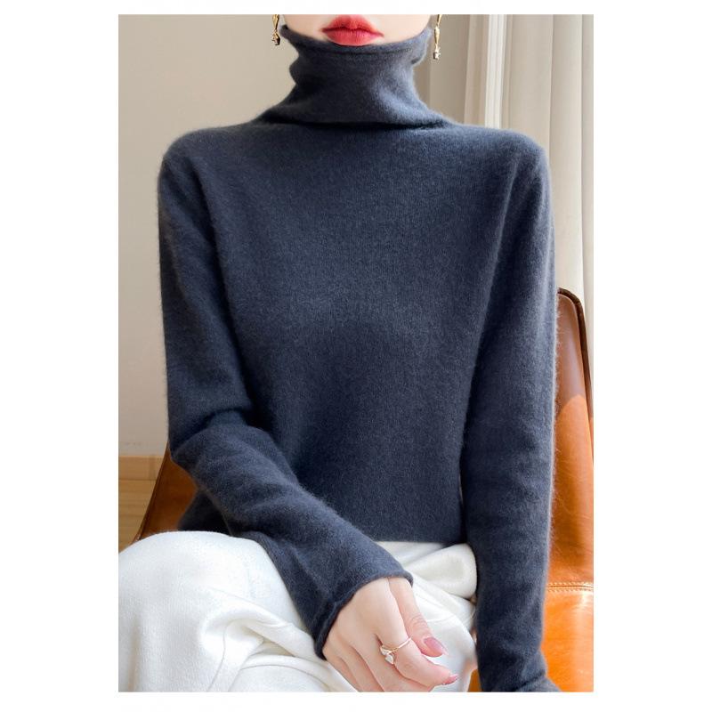 Women's High Neck Wool Sweater - 100% Pure Wool, Rolled Edge for Autumn/Winter - Versatile Cashmere Base Layer Knitwear.
