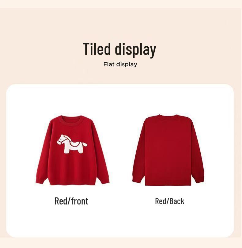 Trendy Cartoon Horse Jacquard Knitwear for Kids: 2026 Winter Parent-Child Sweater