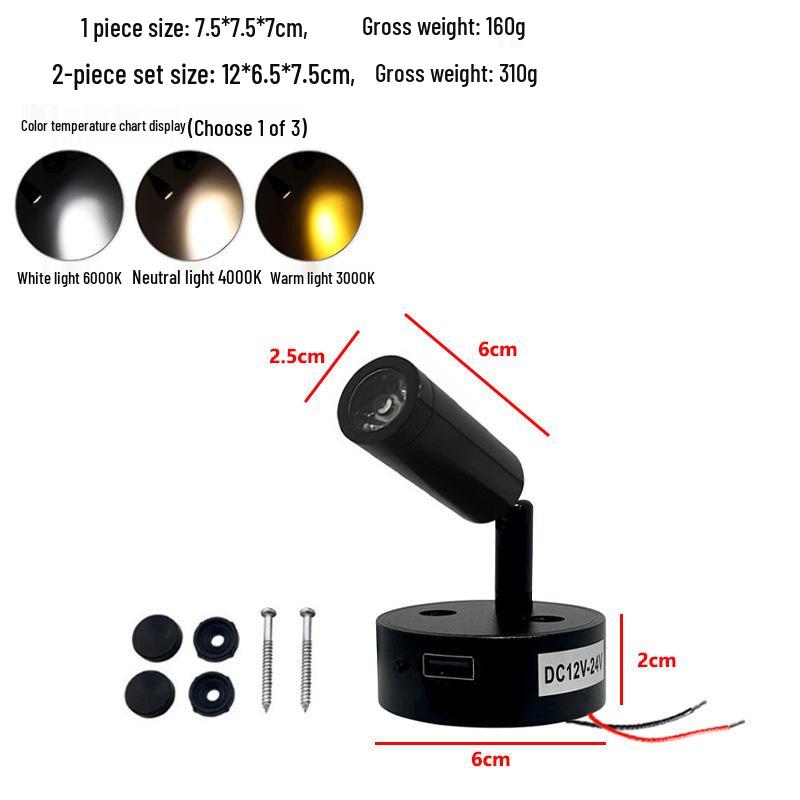 LED Touch Dimming RV Yacht USB Interior Reading Light, 3W, 12V