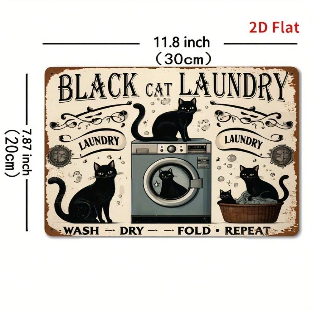 Metal Wall Art Black Cat Vintage Laundry Sign 8x12 Inch Outdoor