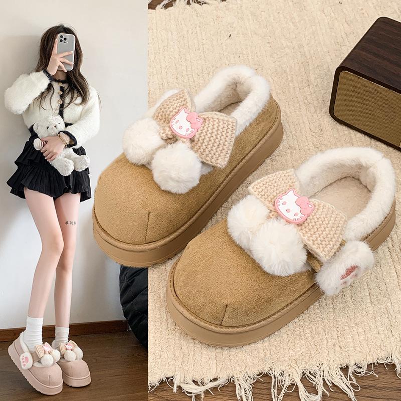 Women's Baotou plush slippers cartoon padded warm winter thick bottom heightened home slippers casual walking indoor shoes snow cotton slippers