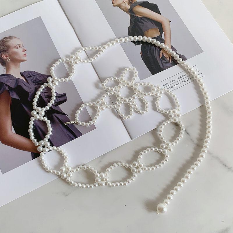 

Французский декоративный ремешок жемчужная поясная цепочка женский ретро литературный костюм юбка цветок ремень элегантный плечевой ремешок