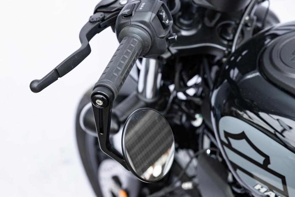 Díly na kolo Kijima Zrcátko TECH12 s kulatým okrajem na konec řídítek, hliník, pro levé i pravé použití, certifikace ECE, univerzální, 1 kus, černá/karbonová, 203-8095