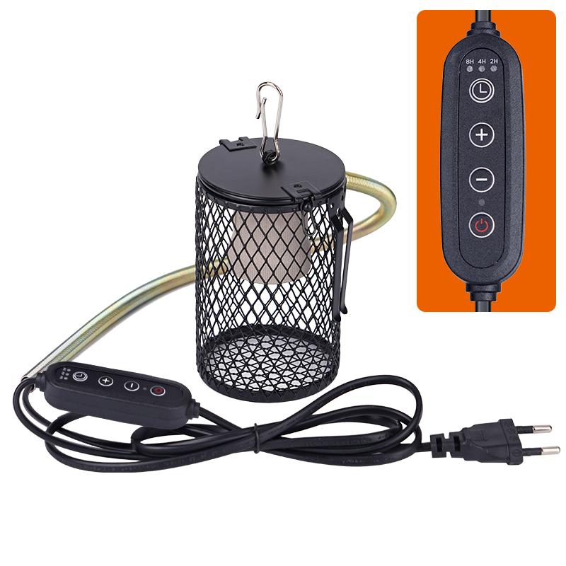 220V Reptile Heat Lampshade Pet Heater Lamp Guard Timeable Anti-Scalding Preservation Infrared Ceramic Heat Lamp Lizard Turtles