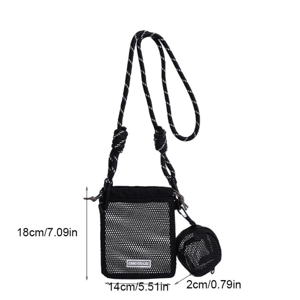 Sweet Drawstring Nylon Mesh Bag Crossbody Bag Korean Style Mesh Shoulder Bag Wallet With Purse Phone Bag Office Worker